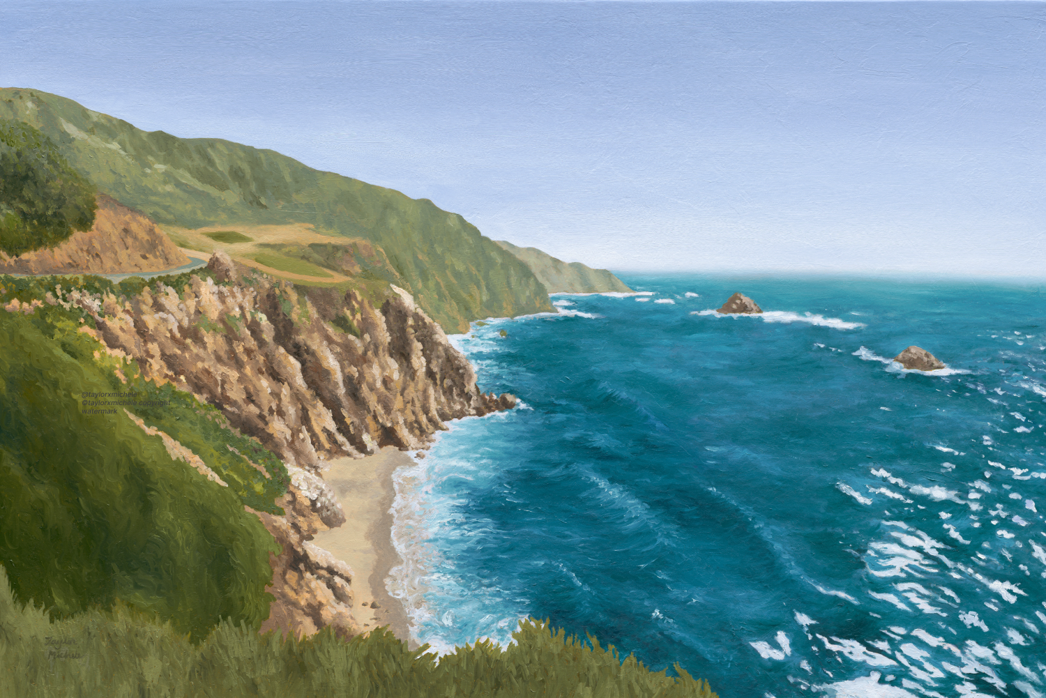 Coastal scene with cliffs and ocean waves
