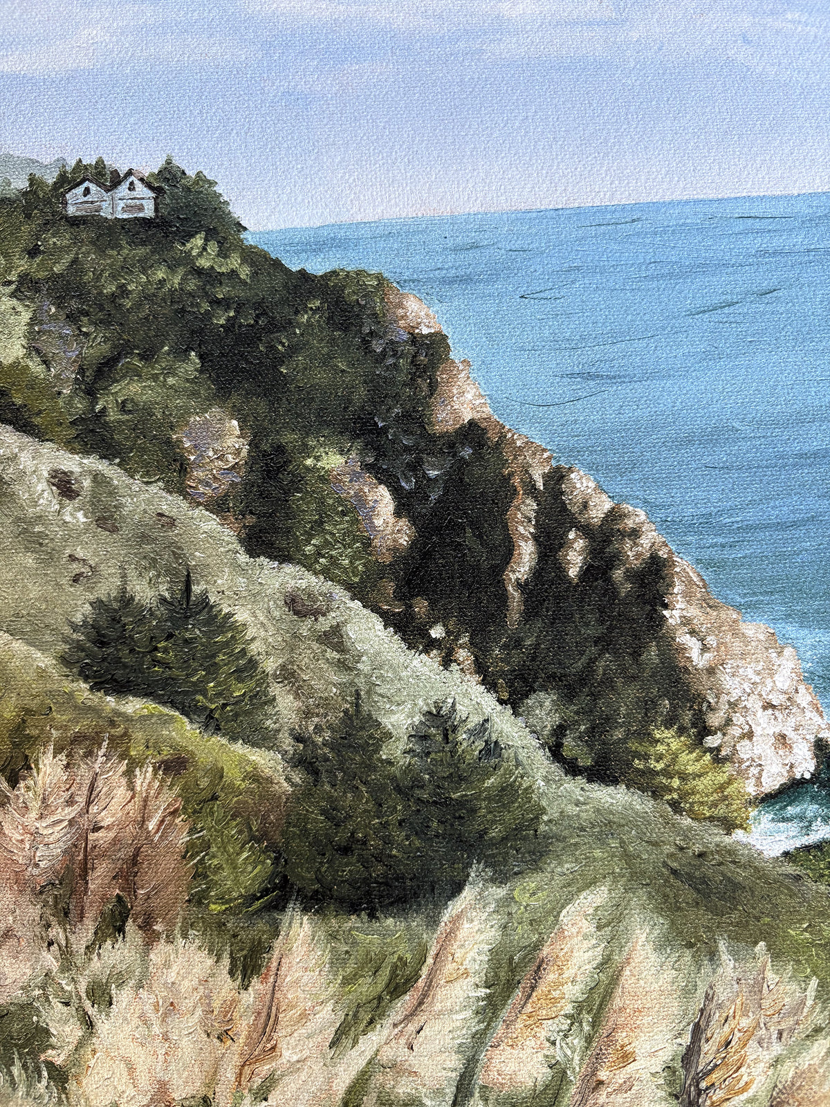 Small white house perched on the cliffs of Big Sur California
