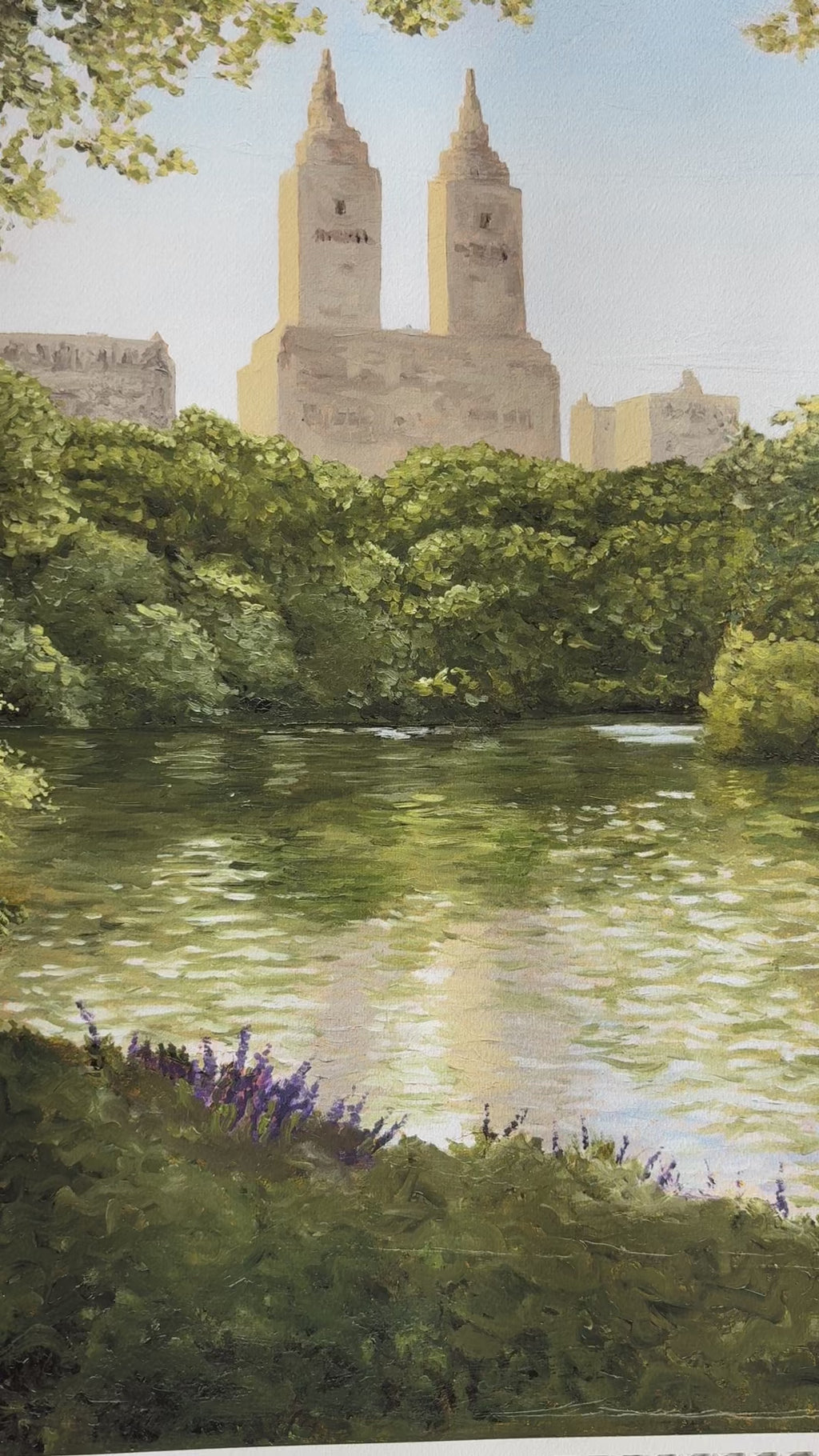 Close up detailed video showing all the brush strokes and texture of the central park fine art print