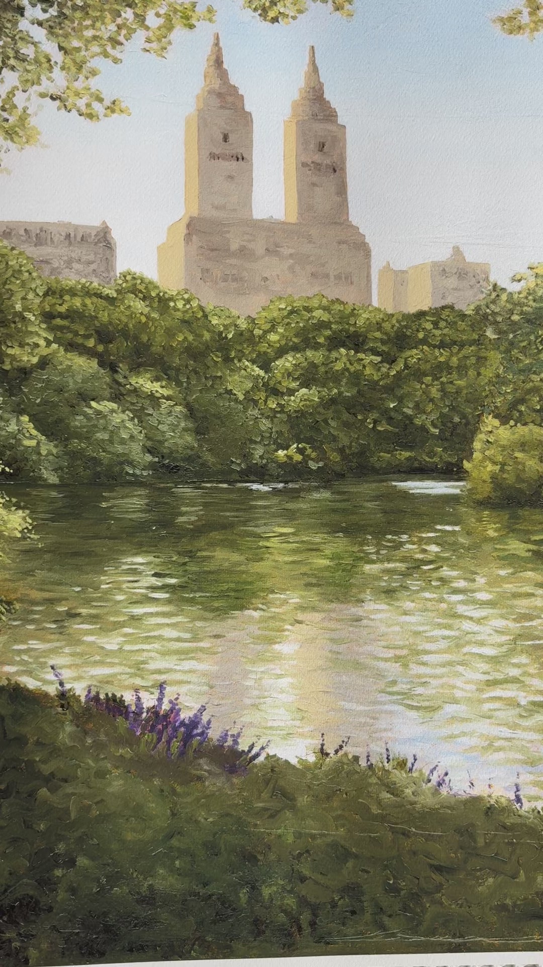 Close up detailed video showing all the brush strokes and texture of the central park fine art print
